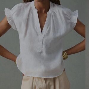 Pilcro White Ruffled Sleeve Women's Top